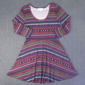 Geometric Stripe Long Sleeve Skater Dress Derek XL